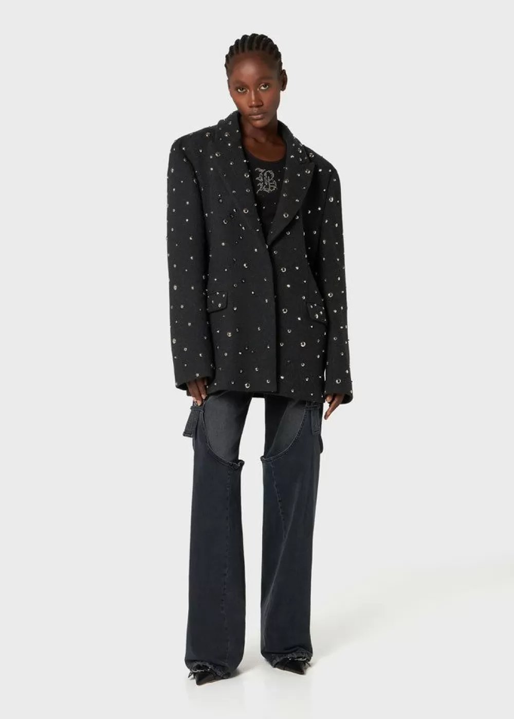 Women Blumarine Cropped Coat With Embroidery Studs