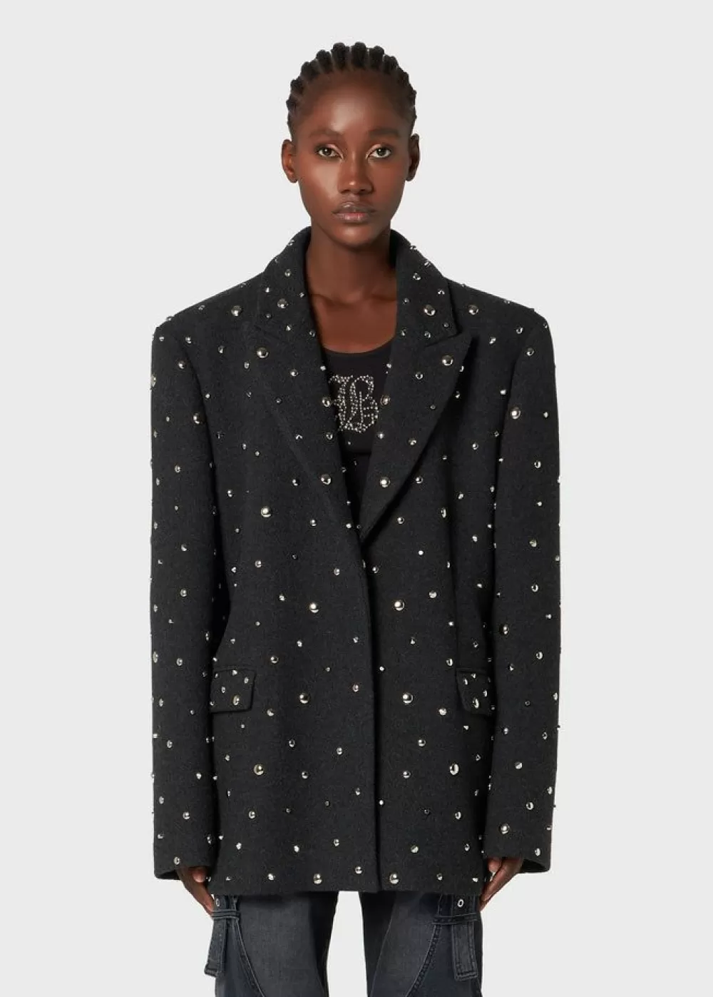 Women Blumarine Cropped Coat With Embroidery Studs