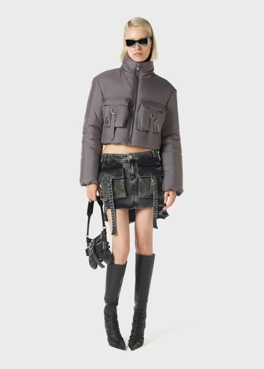 Women Blumarine Cropped Down Jacket With Cargo Details