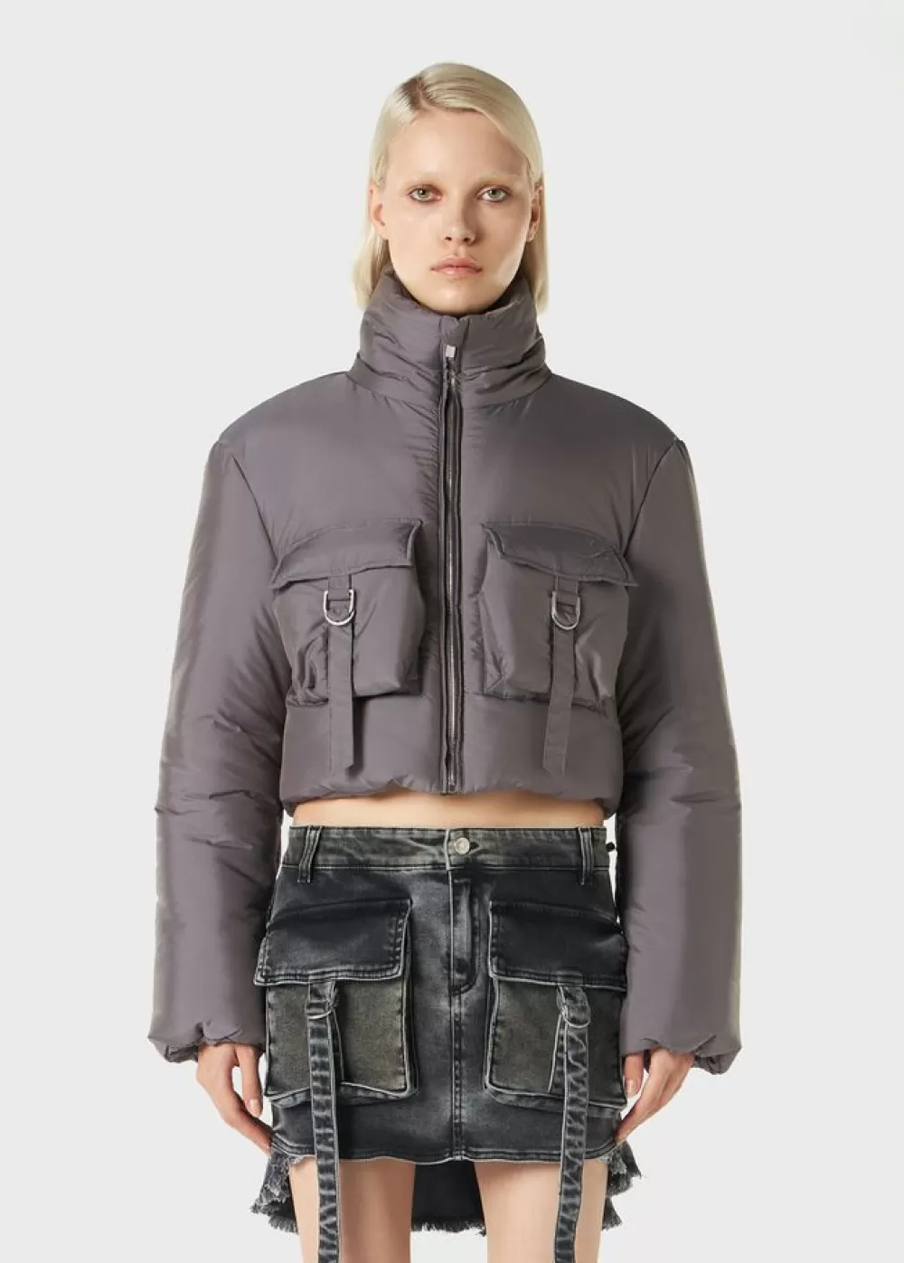 Women Blumarine Cropped Down Jacket With Cargo Details