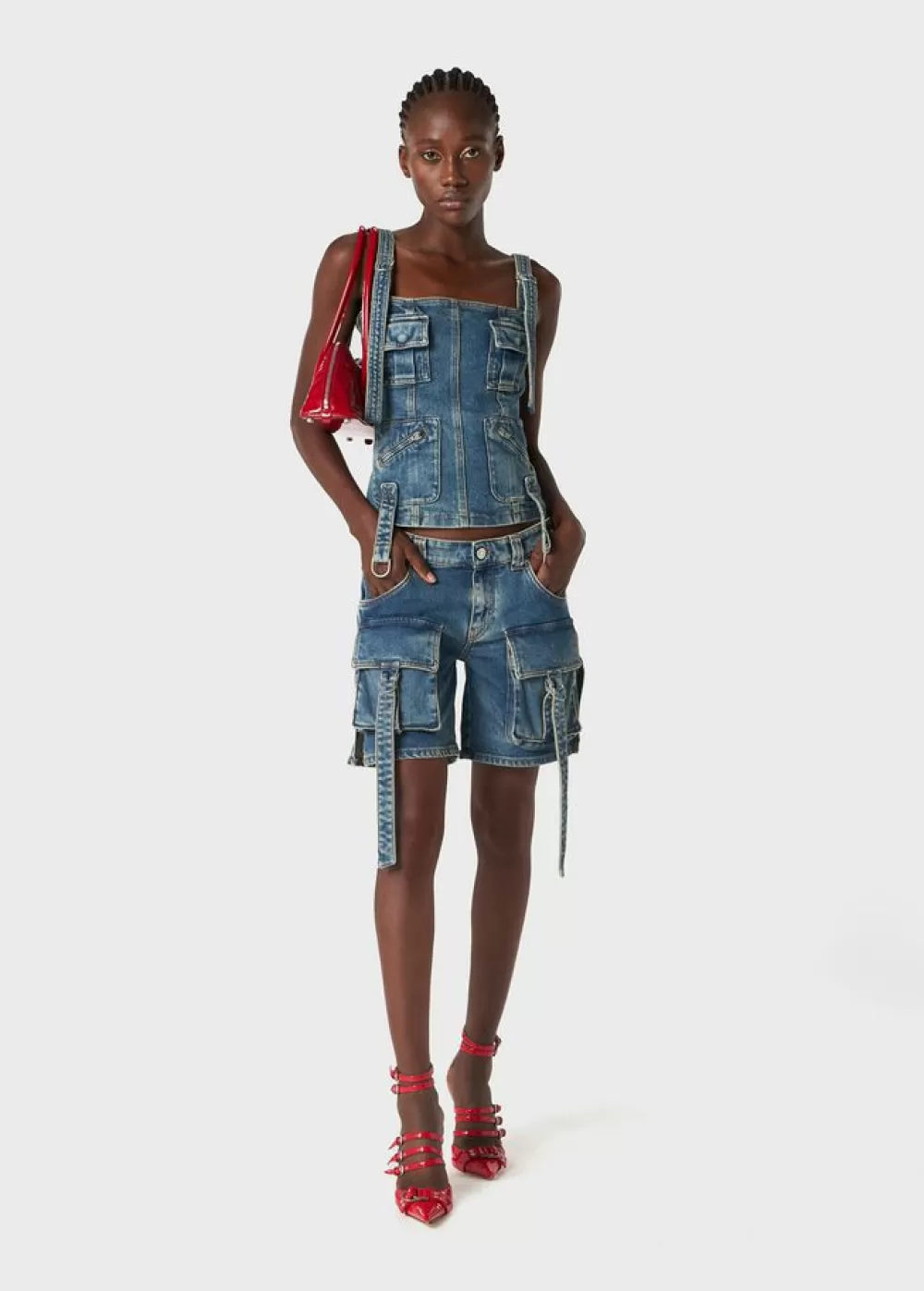 Women Blumarine Denim Cargo Shorts