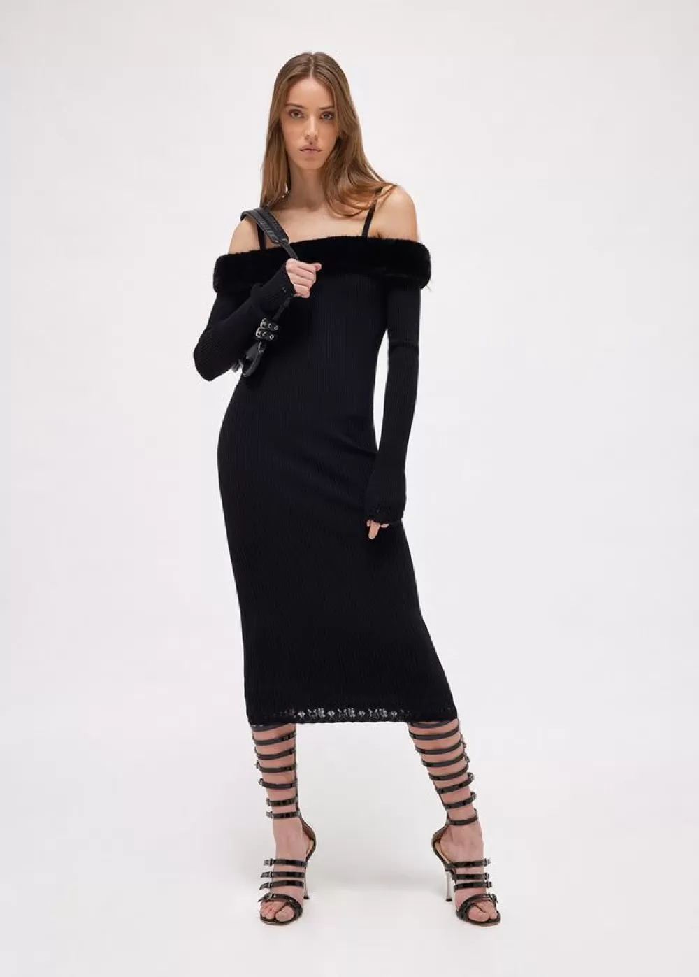 Women Blumarine Knitted Midi Dress With Faux Mink