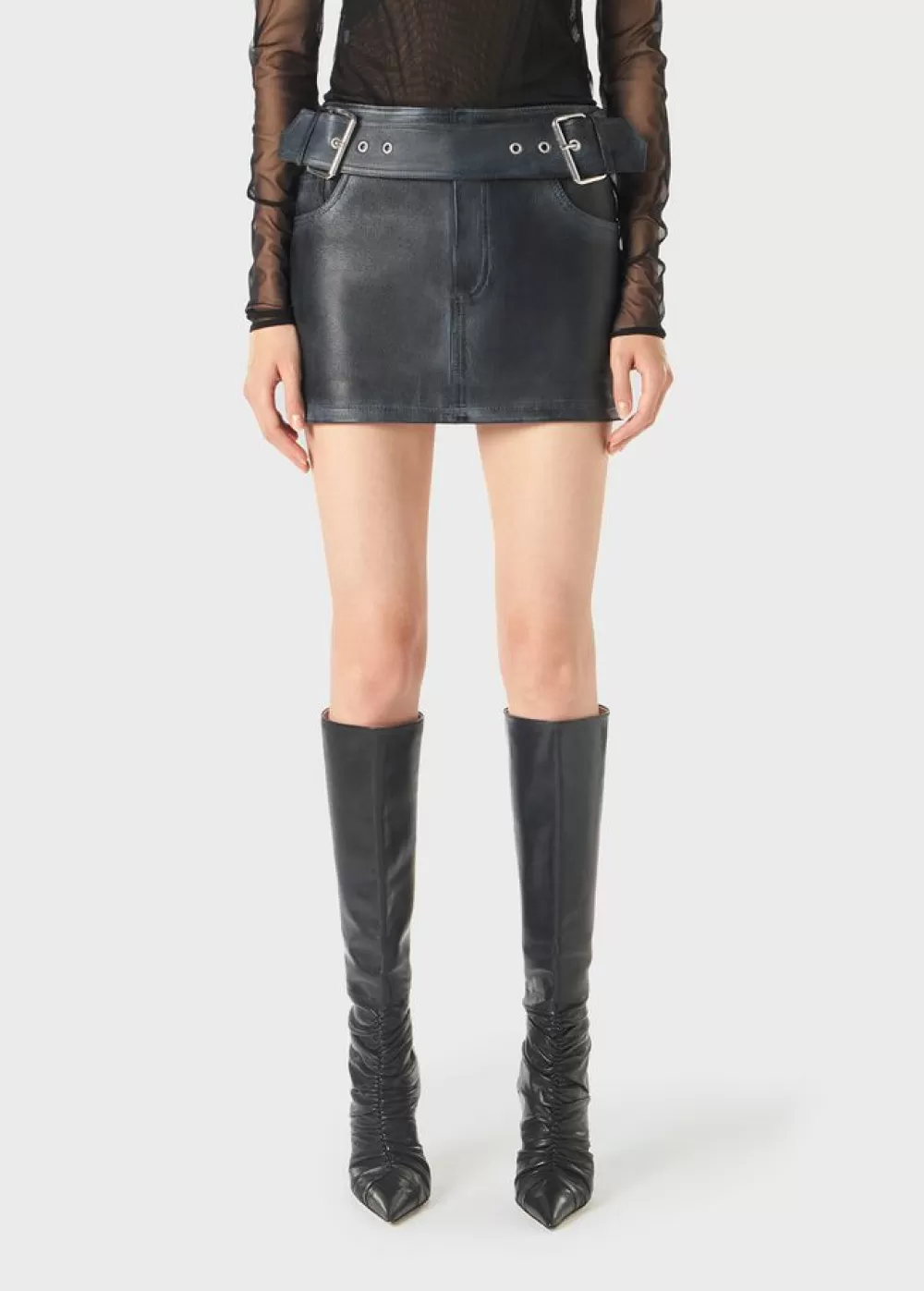 Women Blumarine Napa Leather Mini Skirt With Belt