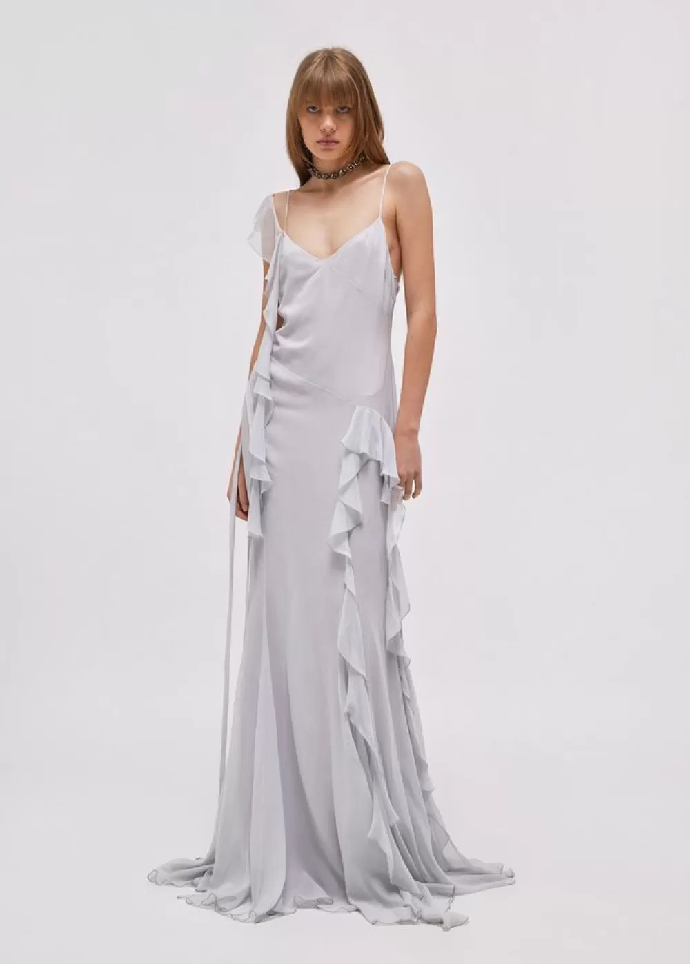 Women Blumarine Ruffled Long Dress In Silk