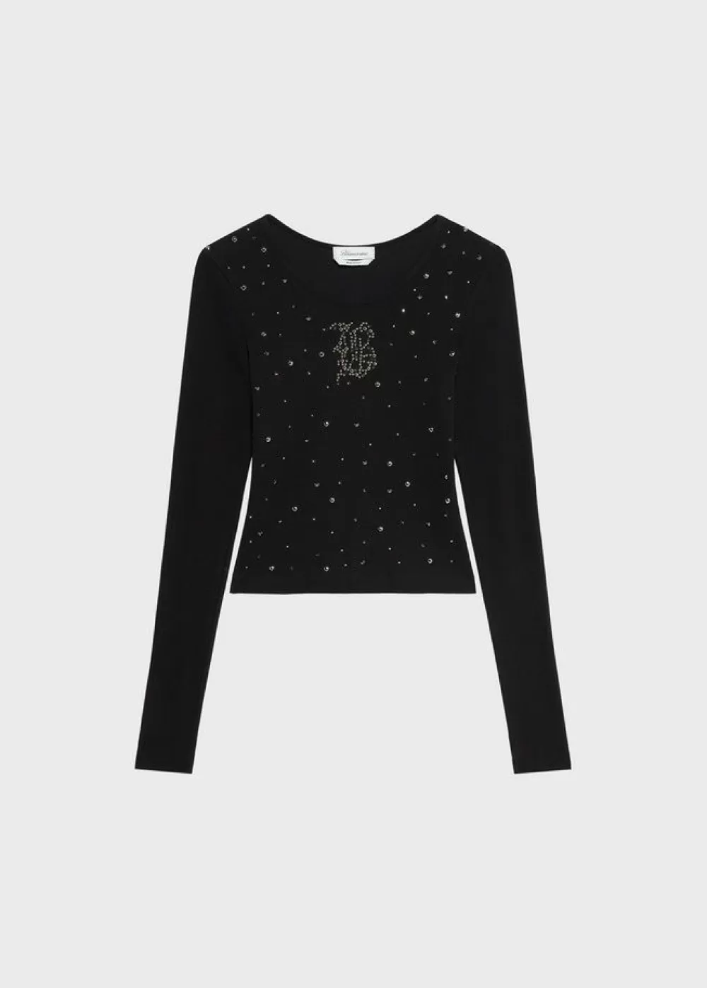 Women Blumarine Tulle Sweater With Embroidery Stud And Rhinestone Logo