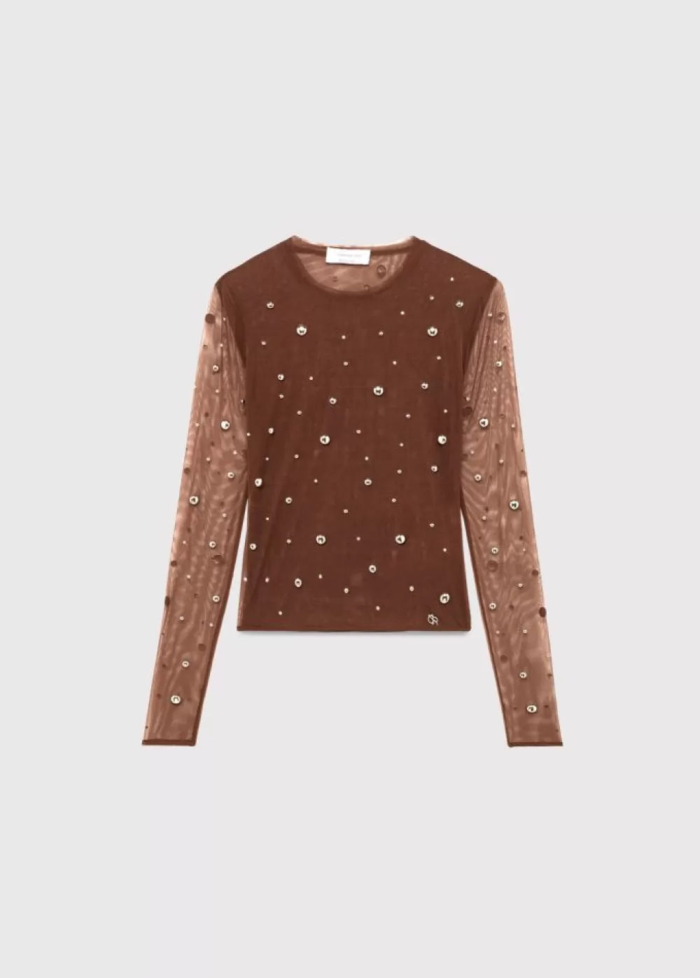 Women Blumarine Tulle Sweater With Embroidery Studs And Rhinestones