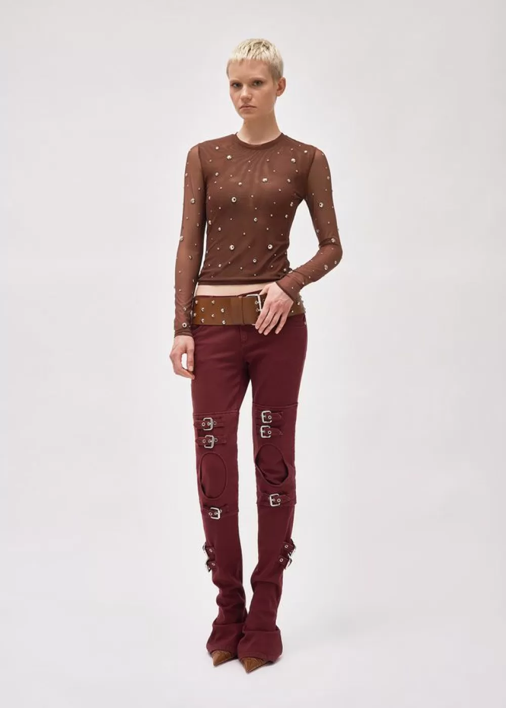 Women Blumarine Tulle Sweater With Embroidery Studs And Rhinestones